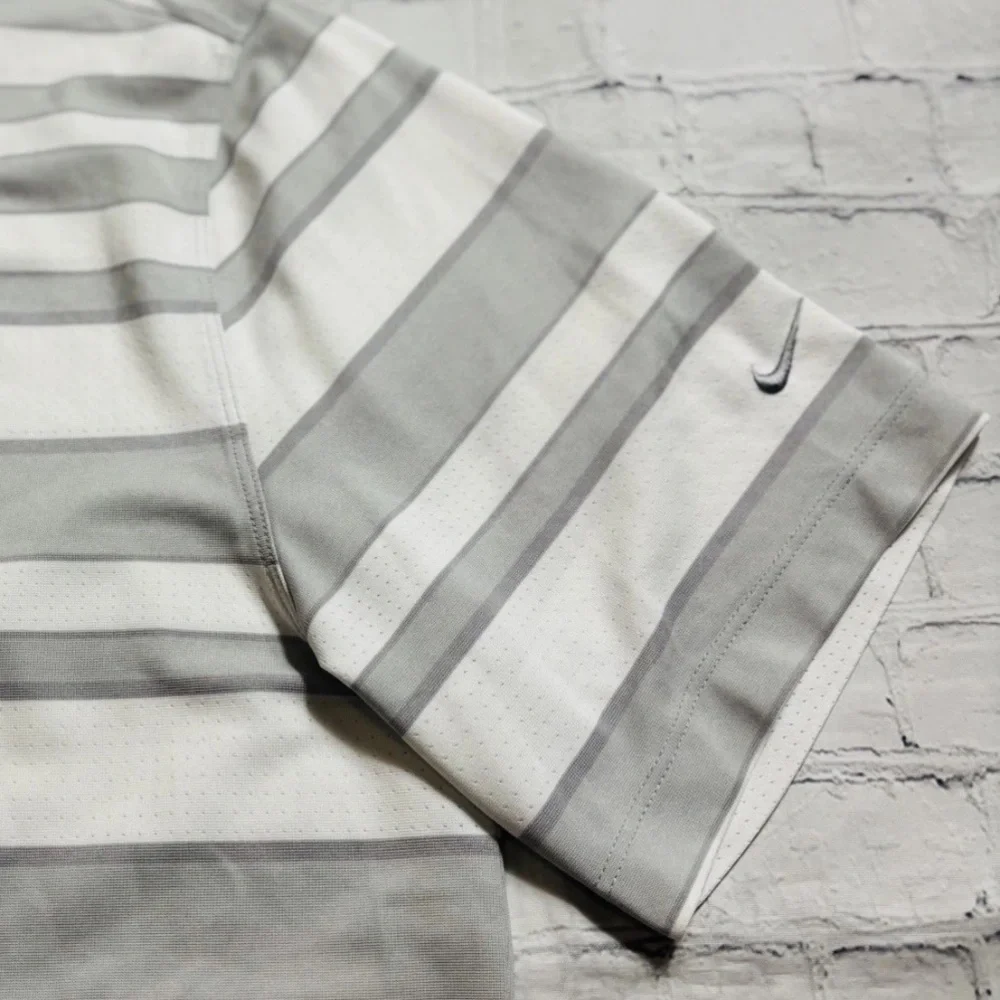 Nike Golf Tour Performance Polo Shirt Dri-Fit Size X-Large Gray White Stripe